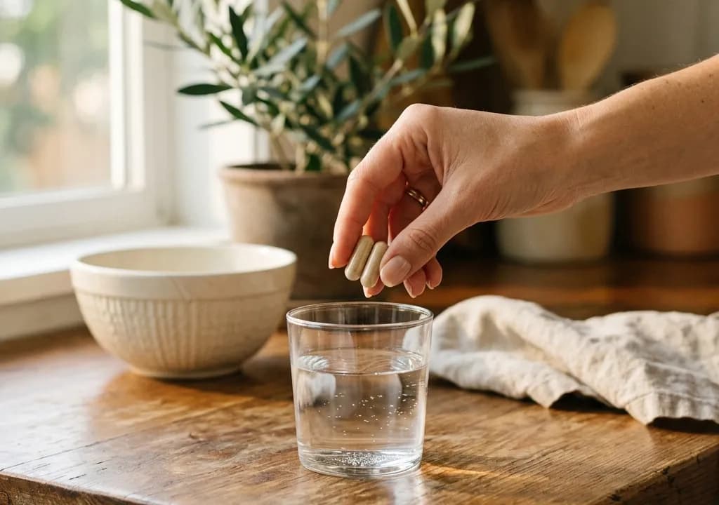 Prise quotidienne d'HépaLiv : deux gélules avec un verre d'eau au petit-déjeuner