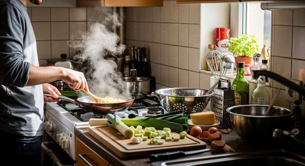 Recette : tagliatelles de poireaux façon carbonara légère